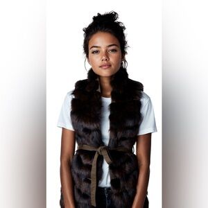 Fox Fur Vest with Knit Back and Belt